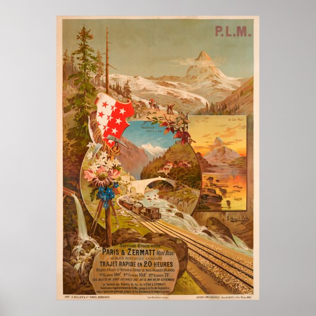 Póster Poster de viajes Zermatt Vintage (Frente)