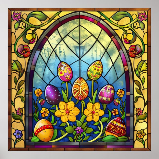 Póster Poster de vidrio manchado de Pascua (Frente)