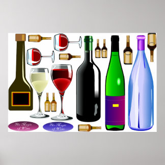 Póster Poster de vino, botellas de vino