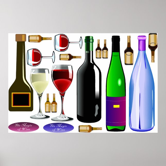 Póster Poster de vino, botellas de vino (Frente)