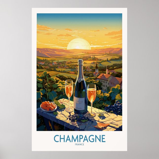 Póster Poster de vino de Champagne France (Frente)