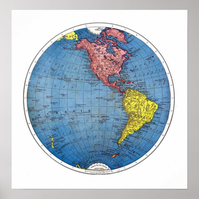 Póster Poster de Vintage World Globe America (Frente)