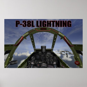 Póster Poster DE VISTA DE COCKPIT DE ILUMINACIÓN P-38L