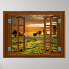 Póster Poster de vista de ventana asombrosa de la granja 