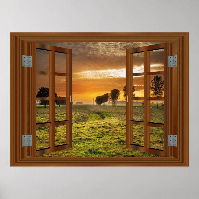 Póster Poster de vista de ventana asombrosa de la granja  (Frente)