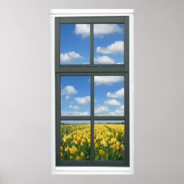 Póster Poster de vista de ventana de cielo azul tulipano 