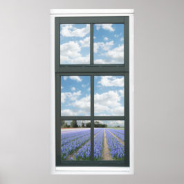 Póster Poster de vista de ventana de las flores de hidrac