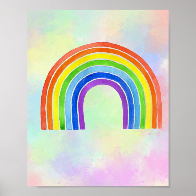 Póster Poster de vivero de fondo de arcoiris acuarela (Frente)