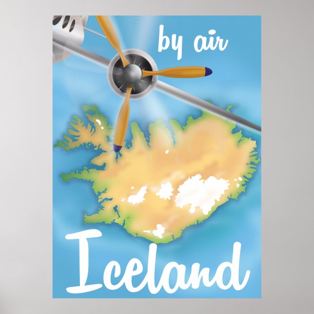 Póster Poster de vuelo vintage de Islandia (Frente)