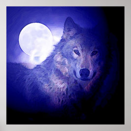 Póster Poster de Wolf & Moon Square Imprimir Lobos de la 