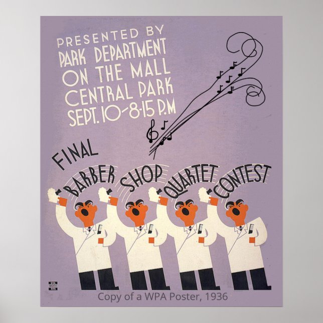 Póster Poster de WPA, Cuarteto de Tiendas de Barbería, Pú (Frente)