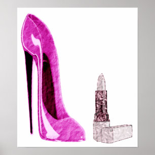 Póster Poster de zapato y lápiz labial rosado