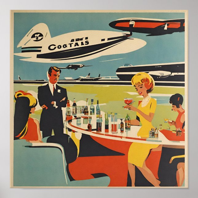 Póster poster del aeropuerto de los años 60, cócteles (Frente)