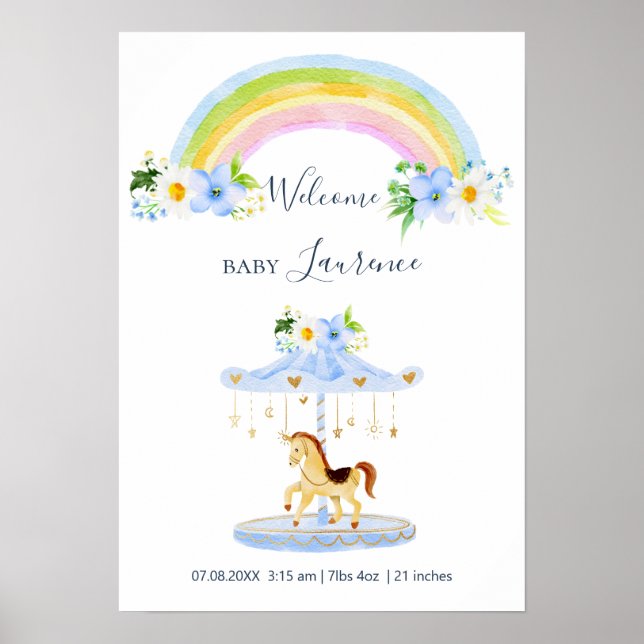 Póster Poster del anuncio del nacimiento del arcoiris azu (Frente)