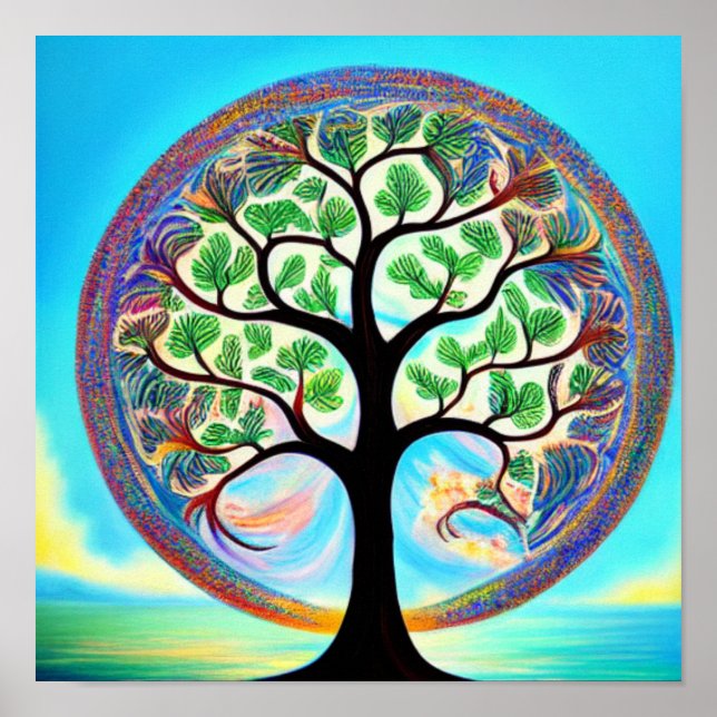 Póster Poster del árbol colorido de la vida (Frente)