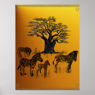 Póster Poster del árbol de la cebra y del baobab