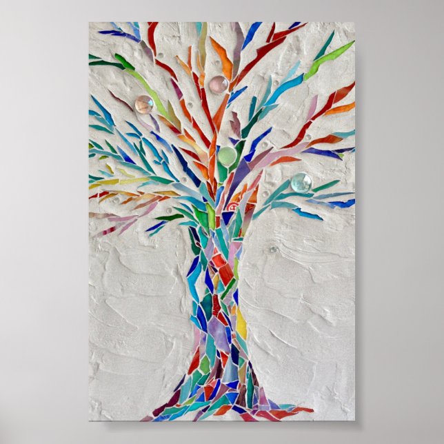 Póster Poster del árbol del arcoiris mosaico (Frente)
