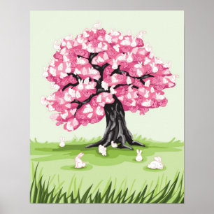 Póster Poster del árbol del flor del conejito