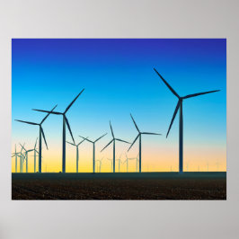 Póster Poster del atardecer de campo de turbina eólica