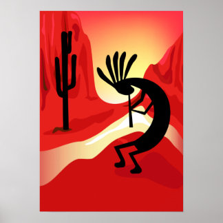 Póster Poster del atardecer de Kokopelli