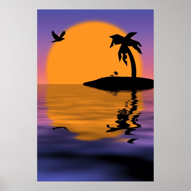 Póster Poster del atardecer de la isla tropical (Frente)
