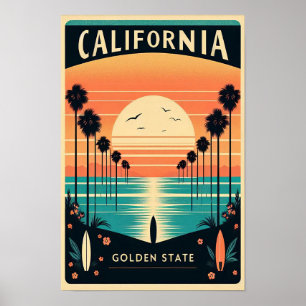 Póster Poster del atardecer del estado de oro de Californ