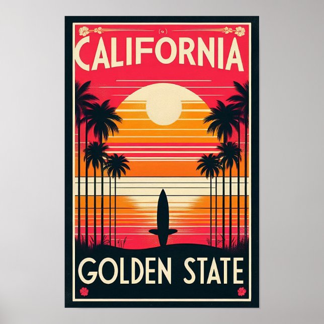Póster Poster del atardecer del estado de oro de Californ (Frente)