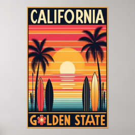 Póster Poster del atardecer del estado de oro de Californ