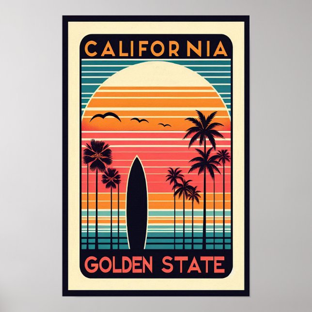Póster Poster del atardecer del estado de oro de Californ (Frente)