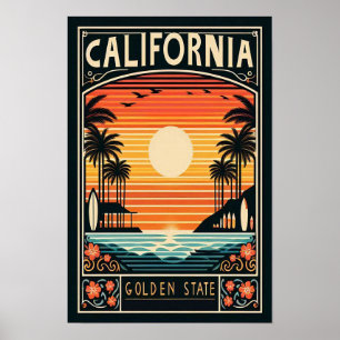 Póster Poster del atardecer del estado de oro de Californ