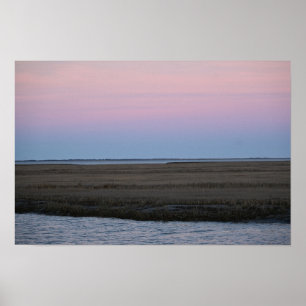 Póster Poster del atardecer del paisaje acuático de los r