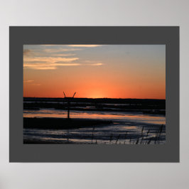 Póster Poster del atardecer del paisaje acuático de los r