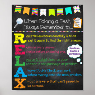 Póster Poster del aula de consejos para la toma de prueba