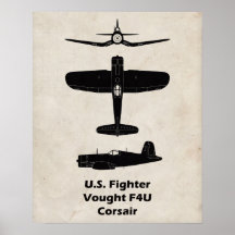Poster del avión F4U Corsair WII - Regalo para pil
