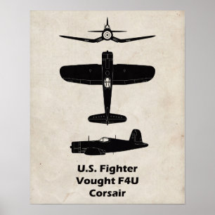 Póster Poster del avión F4U Corsair WII - Regalo para pil