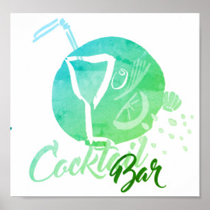 Póster Poster del bar de cócteles acuarela