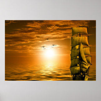 Póster Poster del barco de vela Sunset