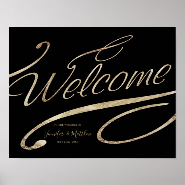 Póster Poster del Boda de bienvenida negro de caligrafía  (Frente)