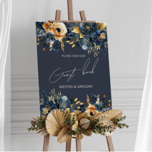 Póster Poster del Boda floral acuático Blue Gold