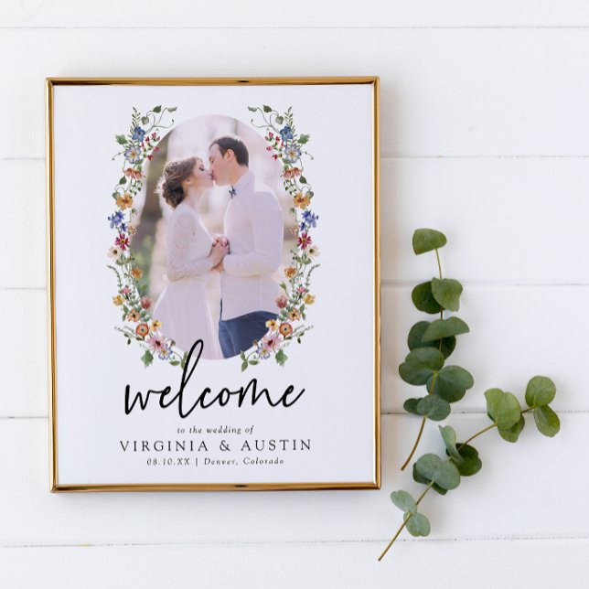 Póster Poster del Boda Floral Colorido (Colorful Floral Welcome Sign Wedding Poster by Painted Paperie
)