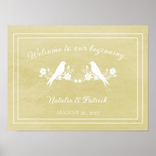 Póster Poster del Boda floral de Amarillo Lovebird