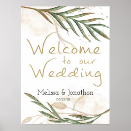 Póster Poster del Boda floral verde Gold Sage