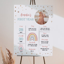 Póster Poster del Boho Rainbow Birday Photo Milestone