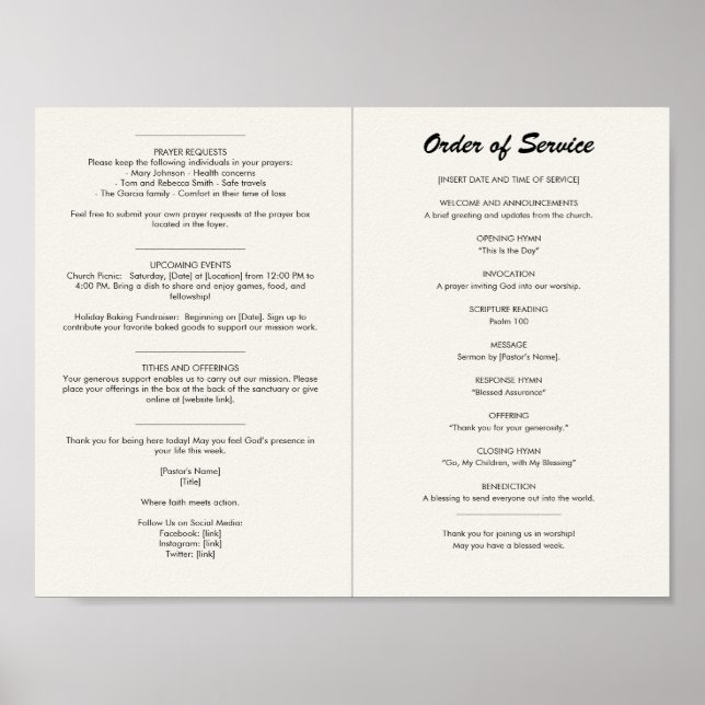 Póster Poster del Boletín de la Iglesia (Frente)