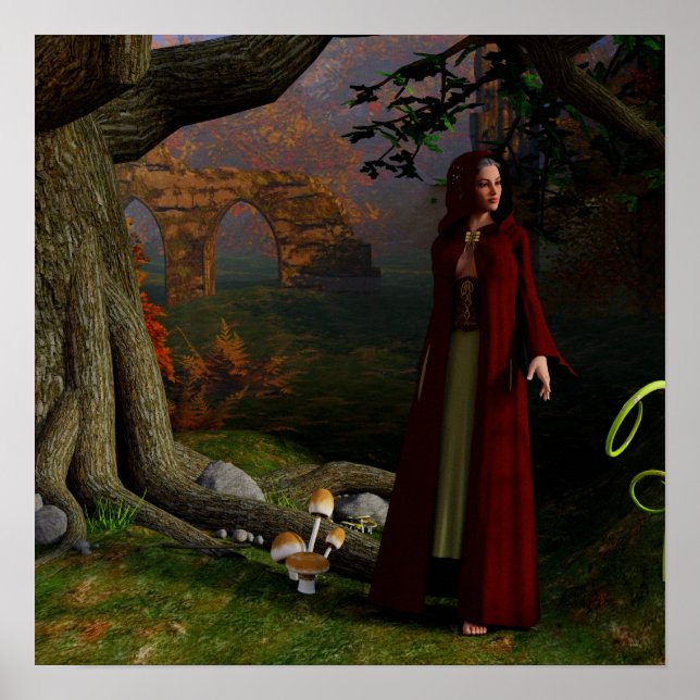 Póster Poster del Bosque Medieval Lady Fantasy Art (Frente)