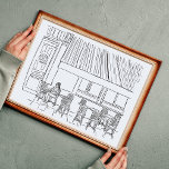 Póster Poster del Café París en blanco y negro<br><div class="desc">Único ilustracion de café parisino dibujado a mano. ¡Impresiones de arte lúdico para tu hogar!</div>