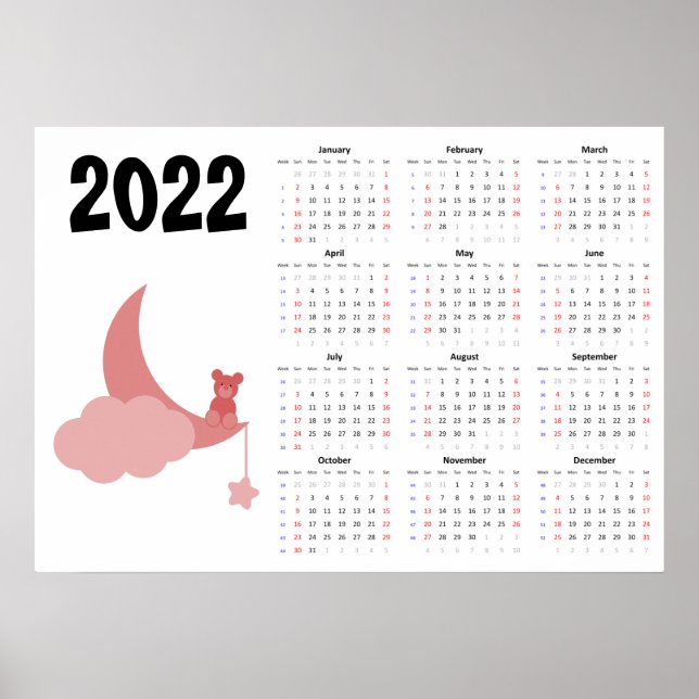 Póster Poster del Calendario 2022 del oso de peluche - In (Frente)