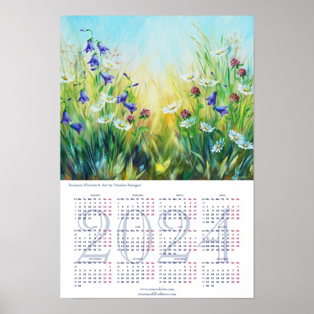 Póster Poster del Calendario 2024 Bella Artes de las flor (Frente)