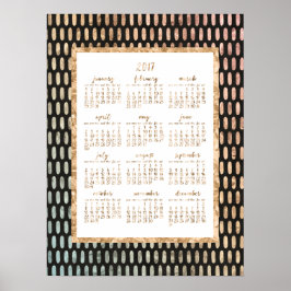 Póster Poster del calendario Anual Dorado 2017 Negro 18x2