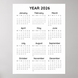 Póster Poster del calendario arcoiris Minimalista 2026